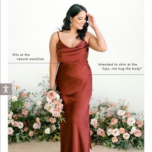 New with tags Revelry Skye satin dress in terracotta rust. Never tried on!